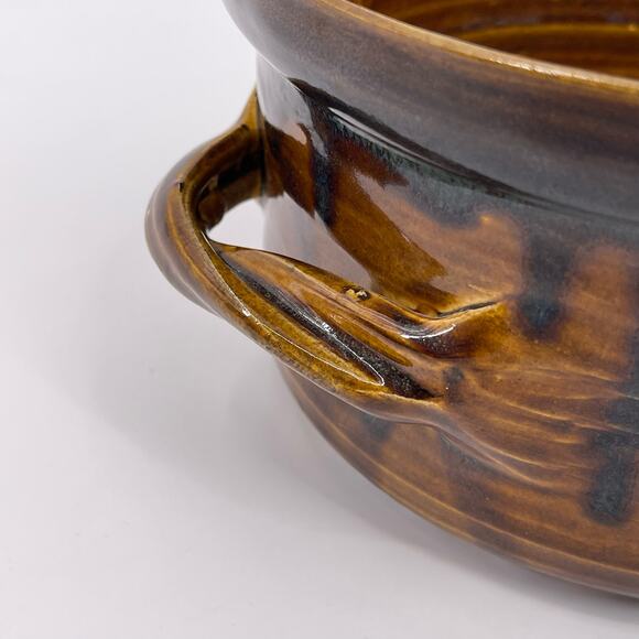 Handmade Bear Pottery Serving Bowl Dish with Lid Brown Drip Highland Wisconsin - Picture 6 of 16